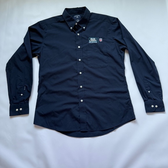 Bud Light NFL Button Down Men's long sleeve Large Antigua Navy Blue work Shirt - Picture 1 of 10